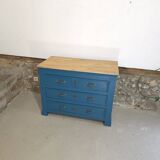 Commode ancienne bleue et dessus chêne