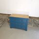 Commode ancienne bleue et dessus chêne