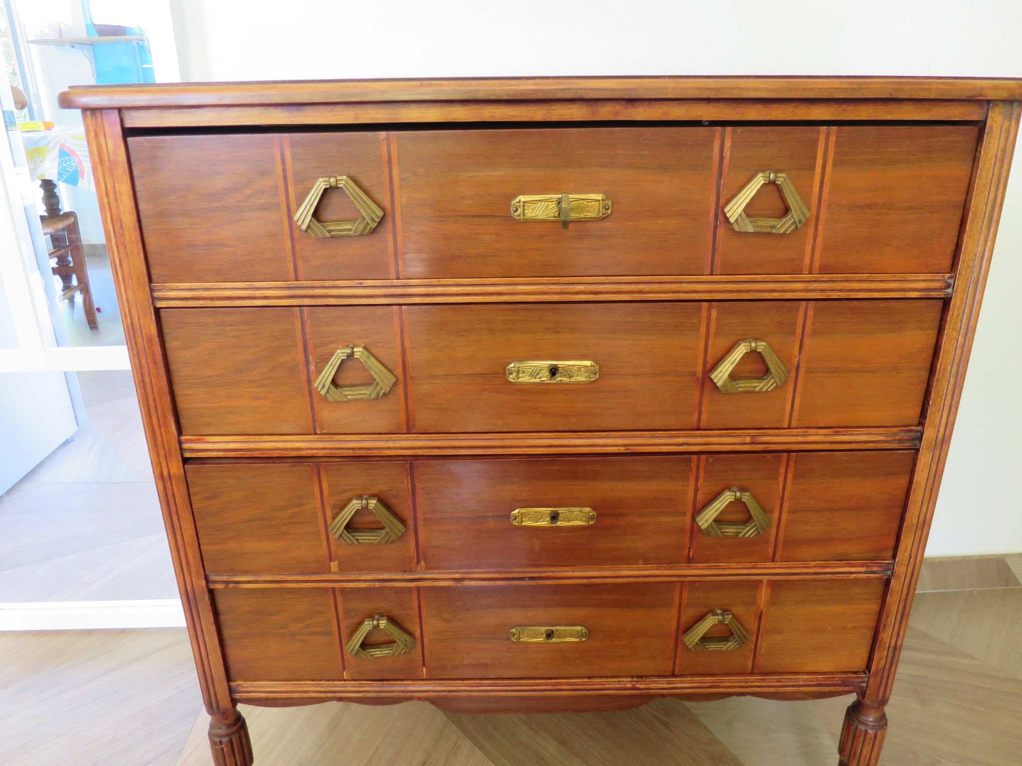 Art Deco chest of drawers - 4 drawers - locks - checkered wood veneer top - 50s
