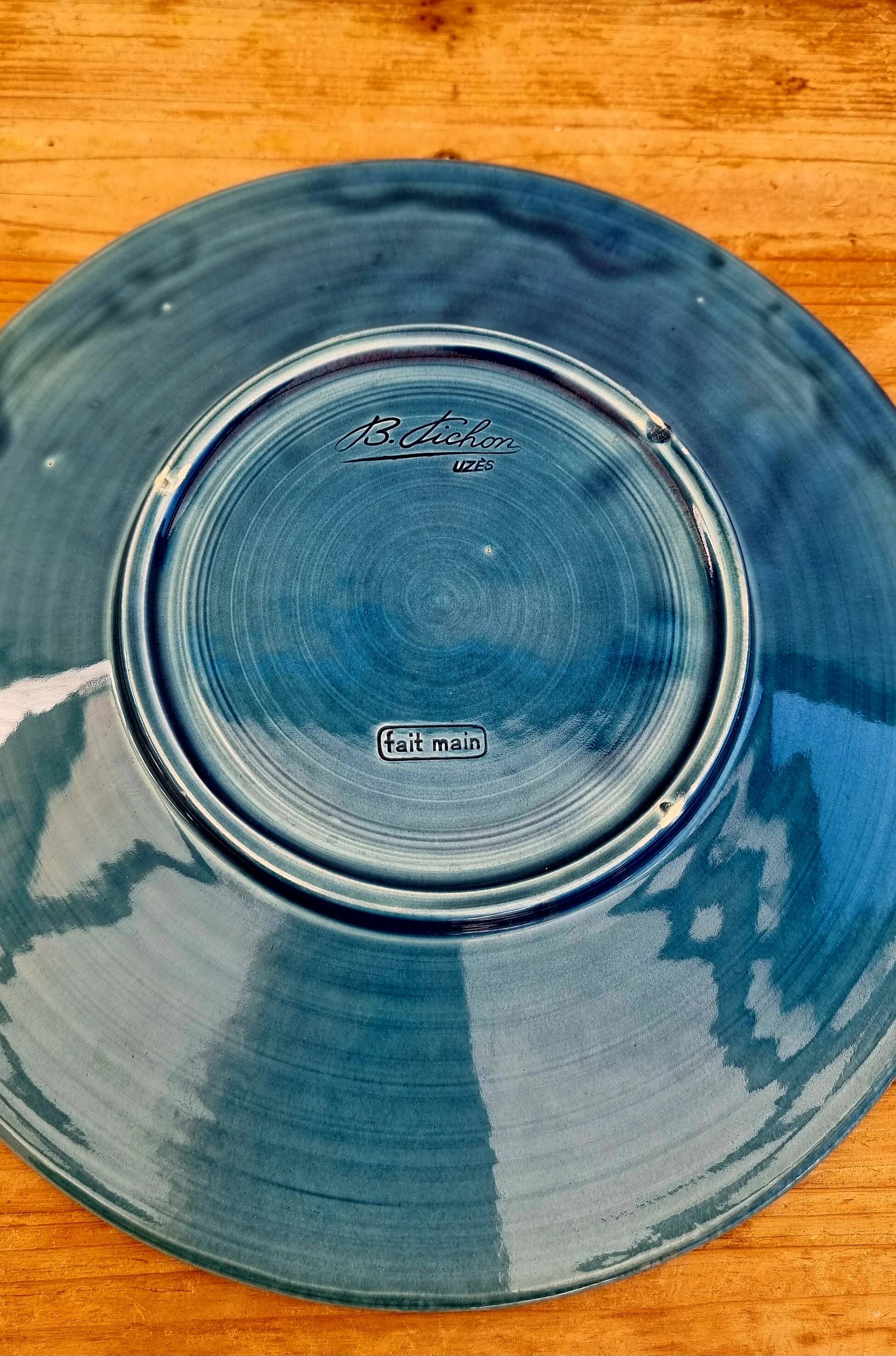 Large presentation plate Pichon Uzès Louis XVI Perlé blue
