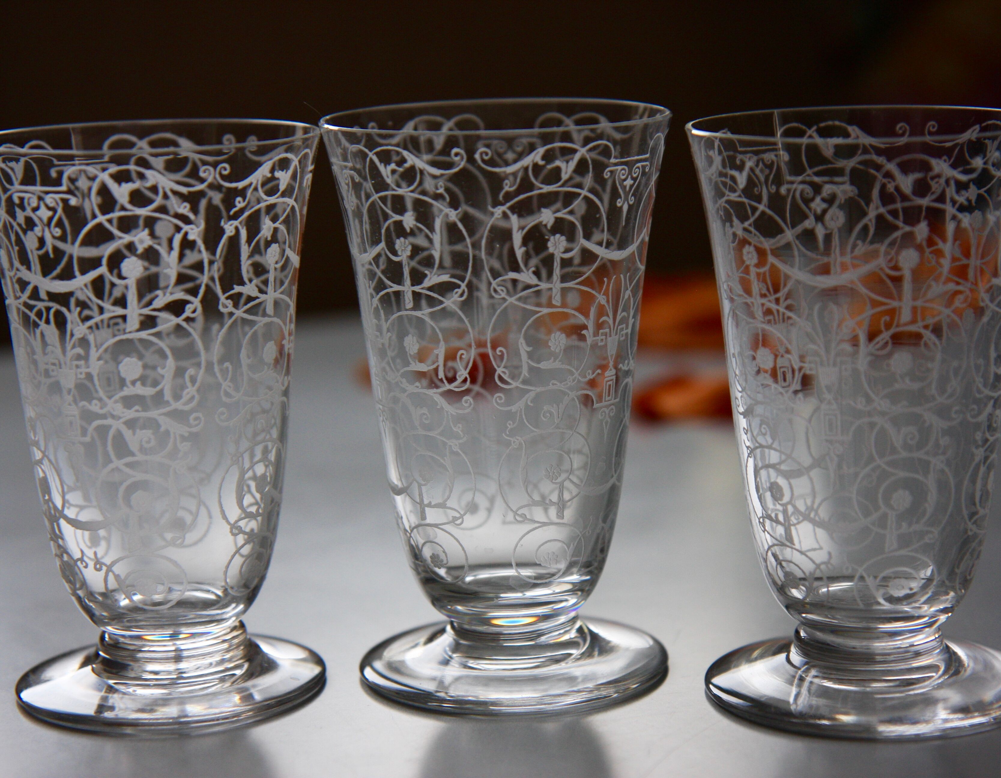 Four Baccarat flutes engraved crystal model Michelangelo