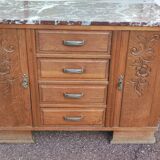 Buffet en bois massif 4 tiroirs - marbre rouge - 1950