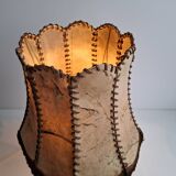 Vintage ceramic table lamp with hand-stitched leather shade, 1980s.