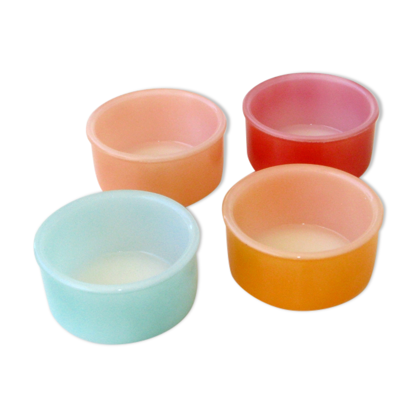 Lot 4 Ramekin cups ARCOPAL colors Multicolored - FLAN LYONNAIS