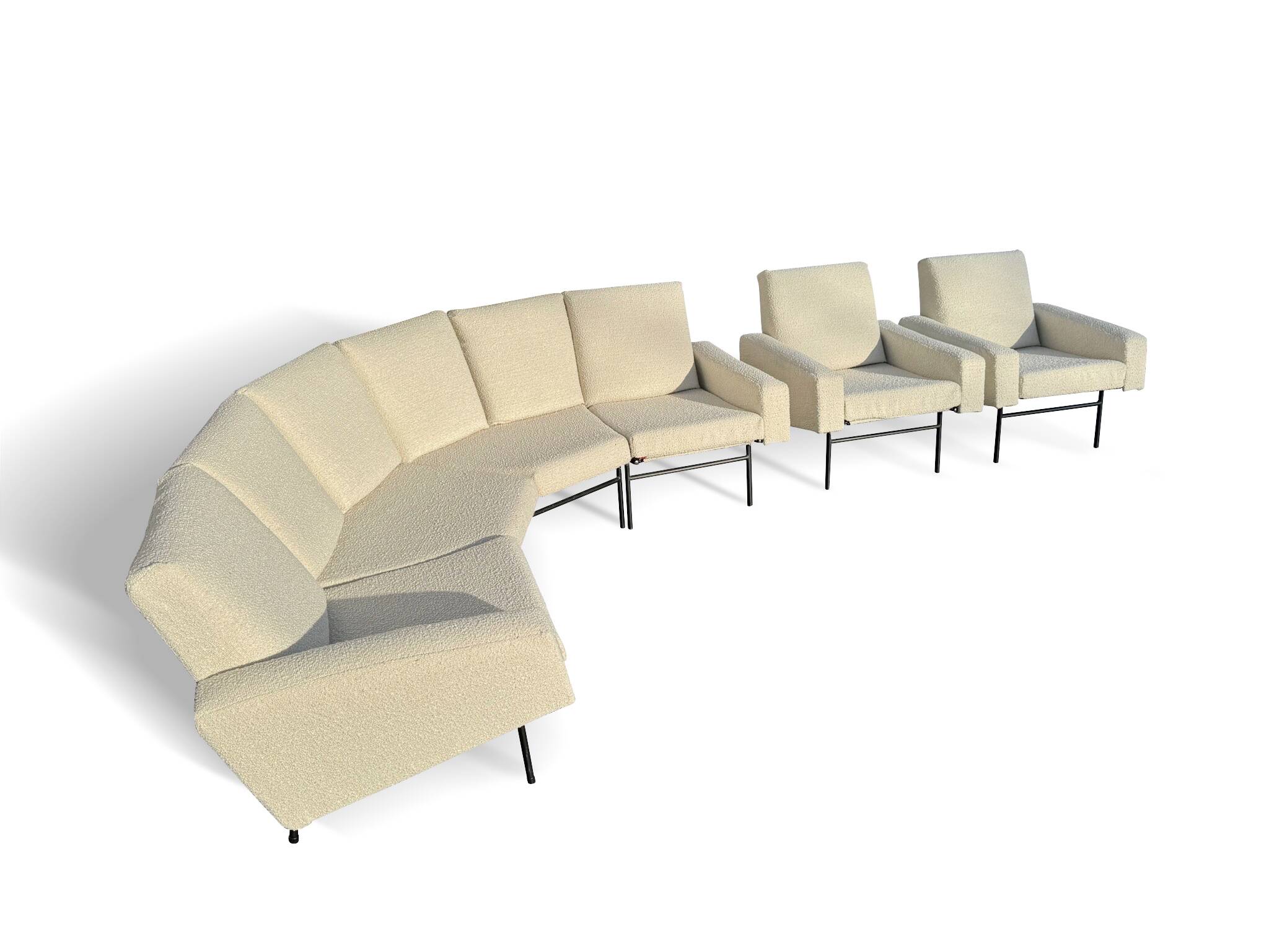 Rare panoramic sofa and two armchairs “G10” set by Pierre Guariche