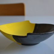 Bicolour ceramic cup in black and yellow signed Luc Vallauris 1950