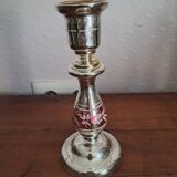 Bougeoir chandelier en verre mercurisé aglomisé ancien