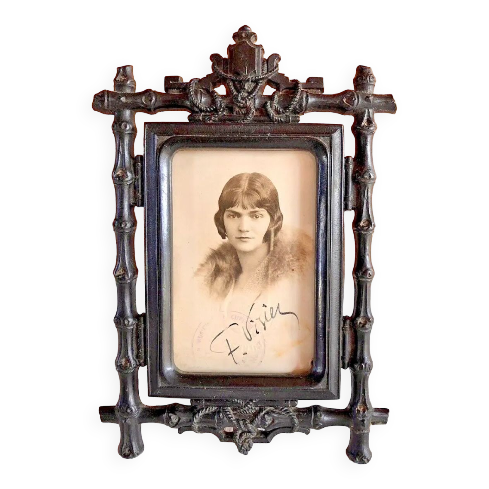 Old Napoleon III photo frame blackened hardened wood