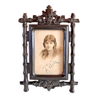 Old Napoleon III photo frame blackened hardened wood
