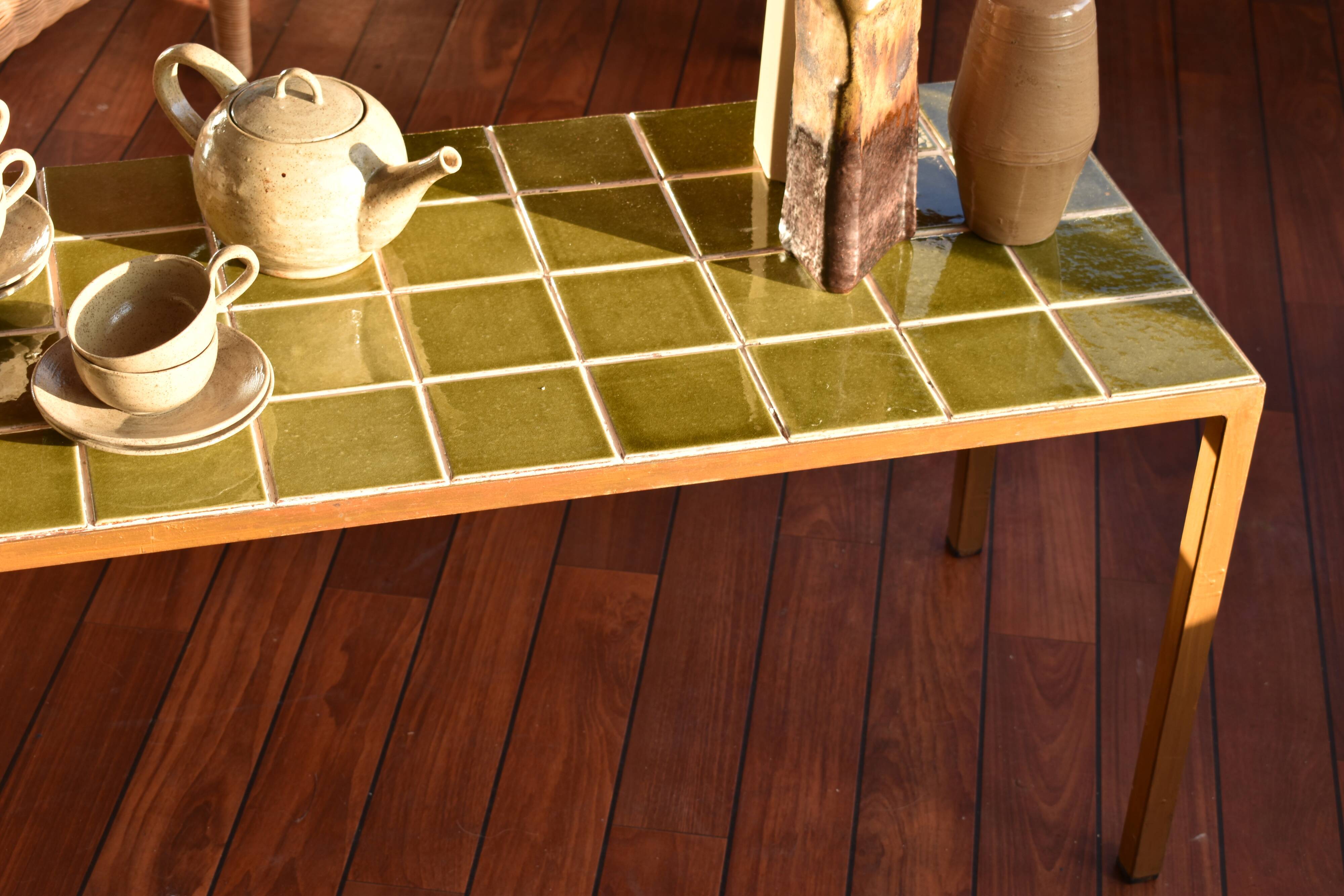 Vintage coffee table green tiles