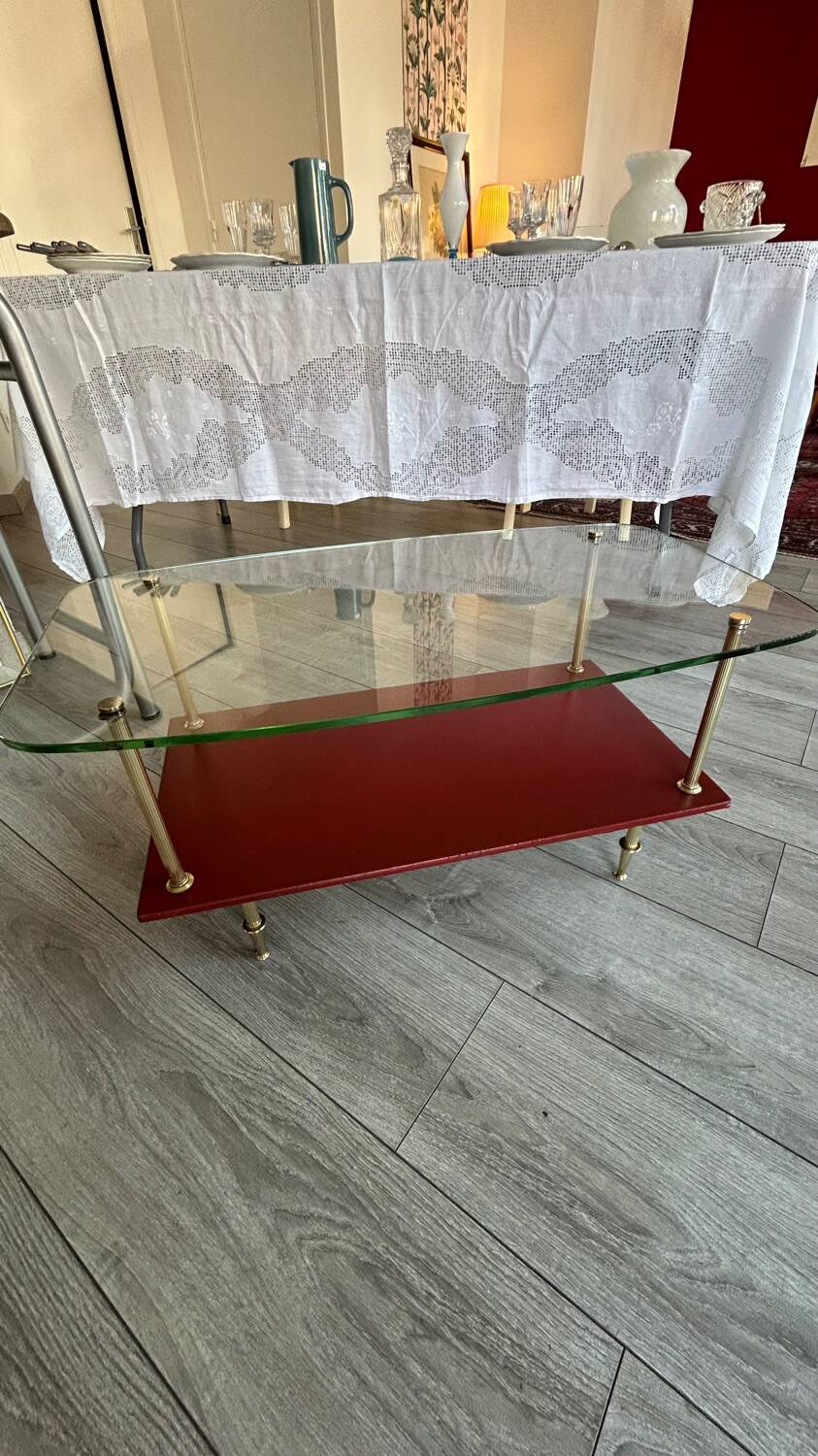 Vintage glass and brass coffee table