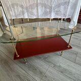 Vintage glass and brass coffee table