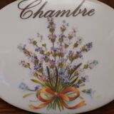 Porcelain plate for bedroom door, decorated with nature flowers and ribbon