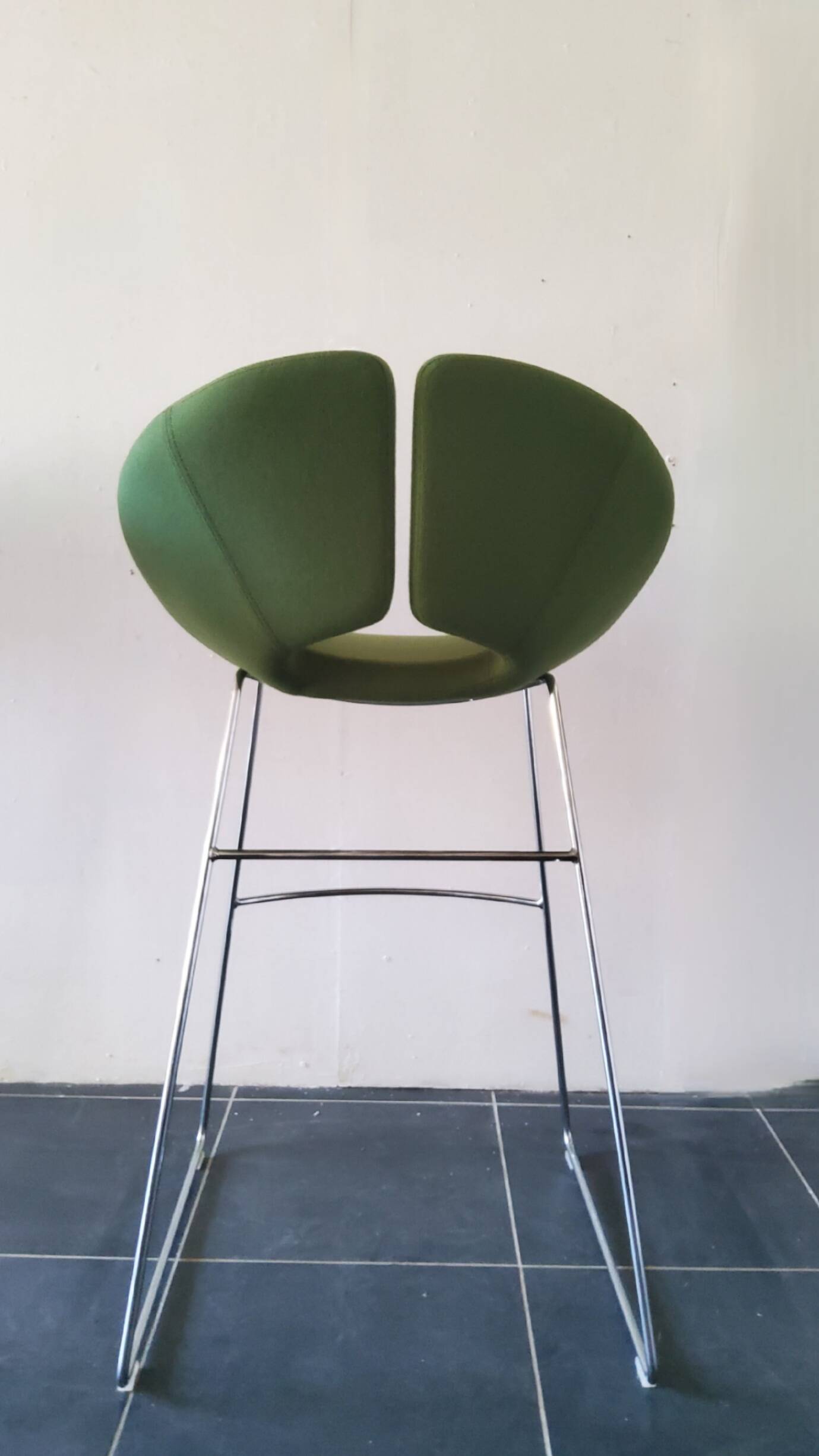 Artifort Chrome and Green Fabric Stool by Patrick Norguet