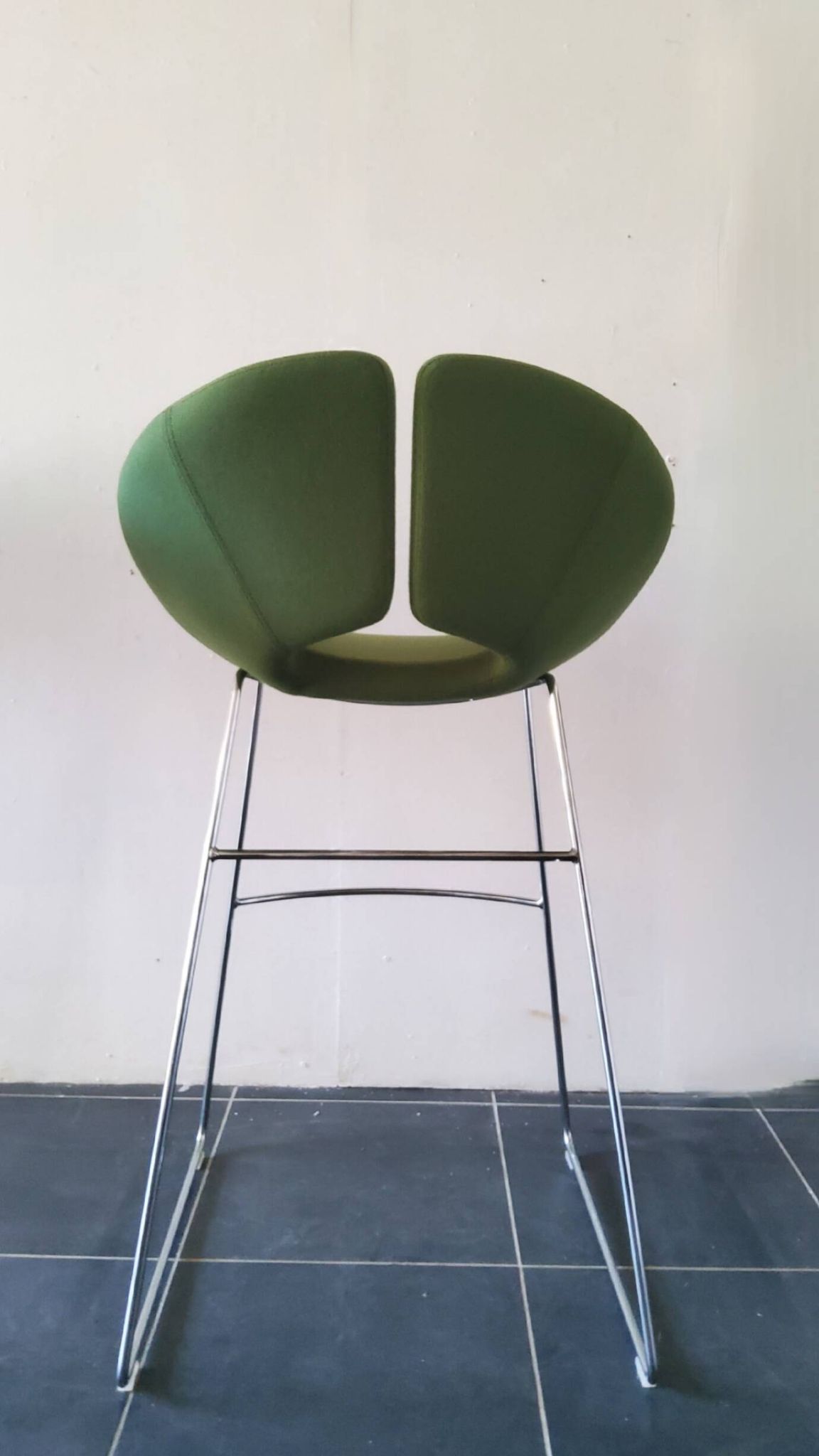 Artifort Chrome Stool and Green Fabric by Patrick Norguet