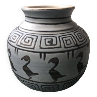 Robert DUPANIER - Art deco ceramic vase with bird decorations