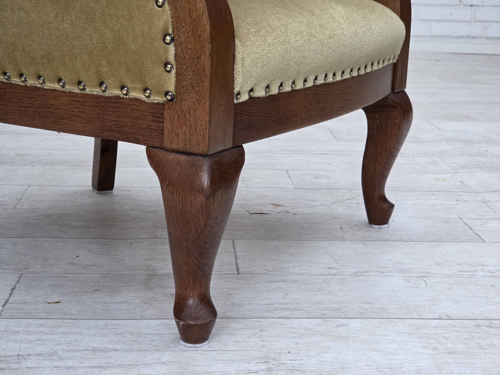 1960s, Danish side/children's armchair, light green furniture velour, oak w