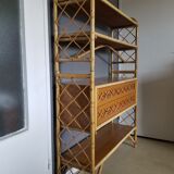 Louis Sognot vintage bamboo and rattan library - 1960s