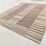 Grey & Beige Handwoven Large Kilim Rug, Turkish Wool Kilim Rug, 322x388 Cm