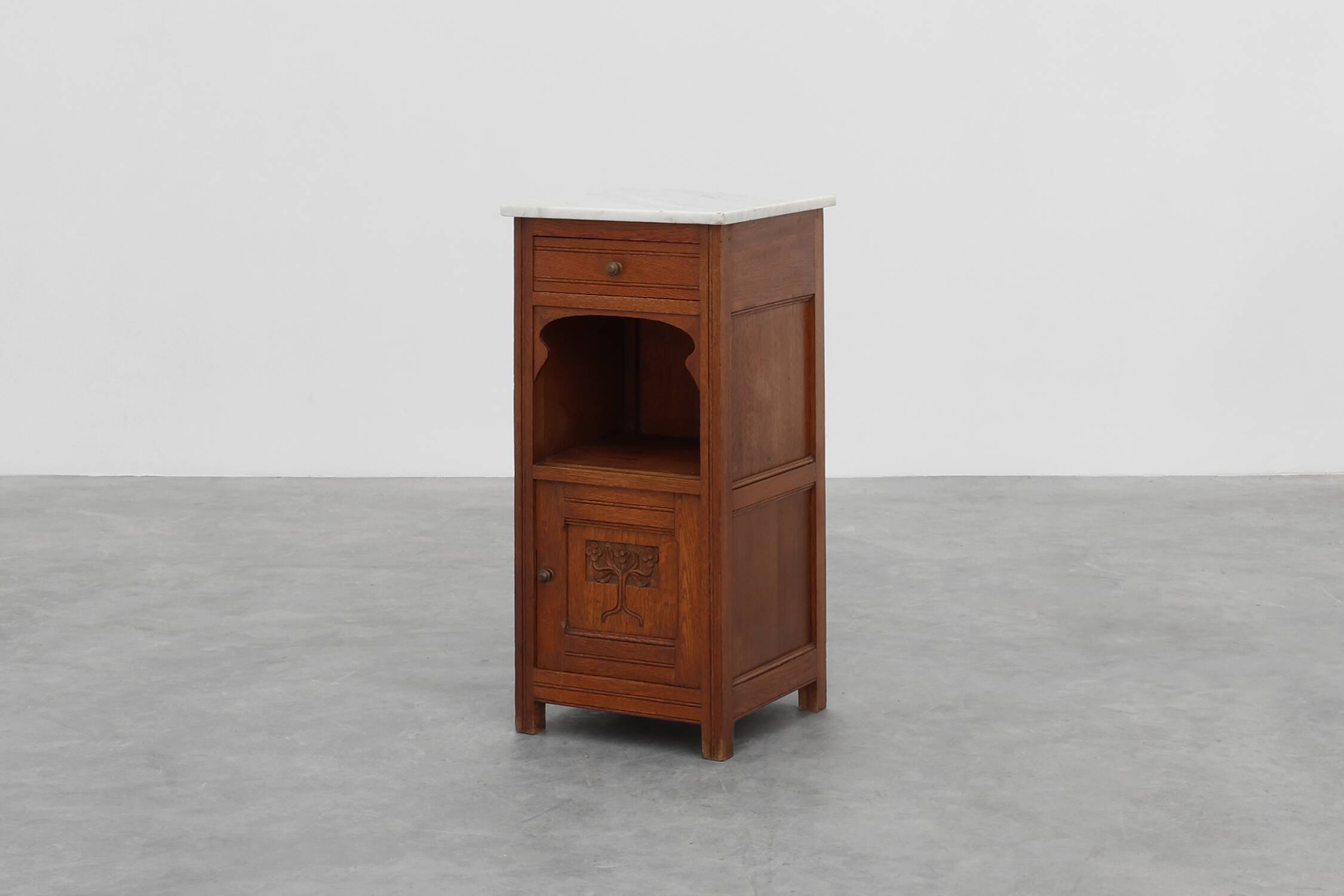 French Art Deco Wood & Grey Marble Top Nightstand, 1920s