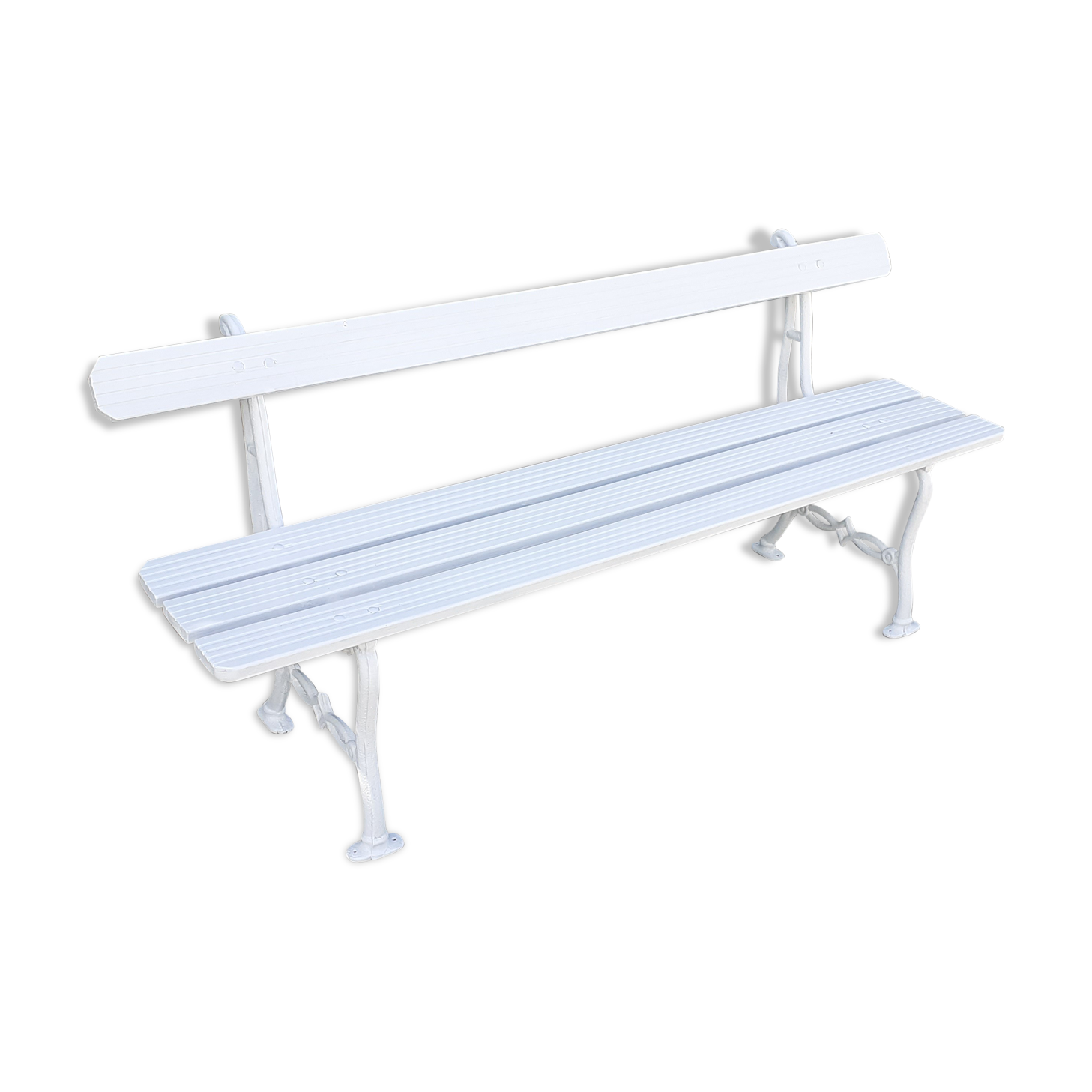 Old white garden bench cast iron feet 19th century