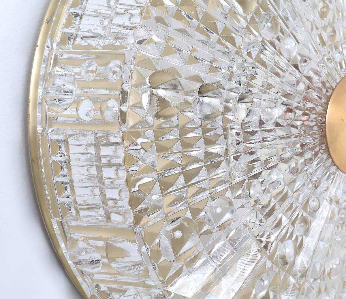 Orrefors crystal and brass ceiling lamp for Lyfa, 1970s