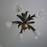 Five Pendant Lights with Frosted White Glass, 1970s