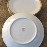 Set of 6 flat plates in Foëcy porcelain with golden epi border
