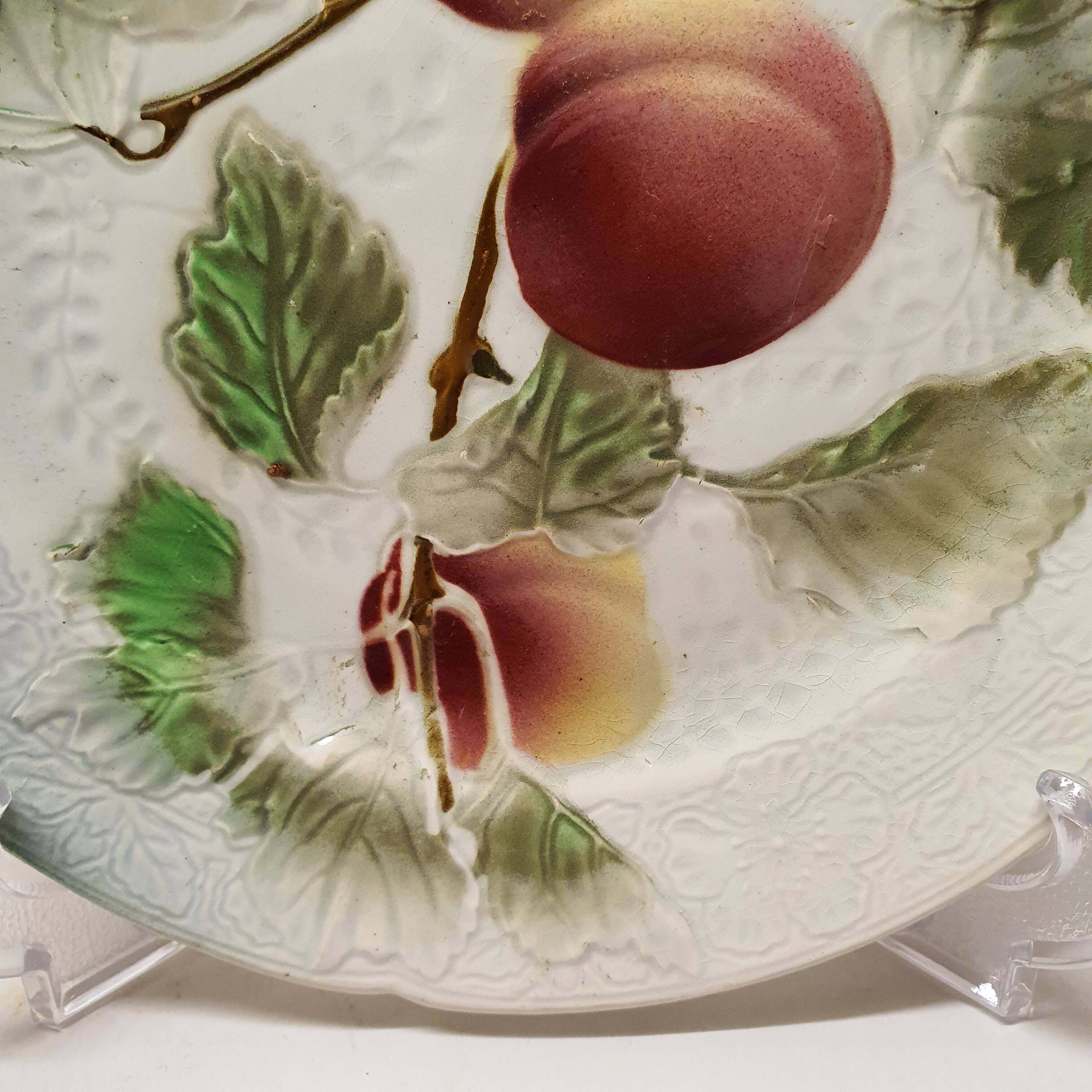 Decorative Plate Barbotine St Clément Made In France Vintage Peach Fruit Pattern