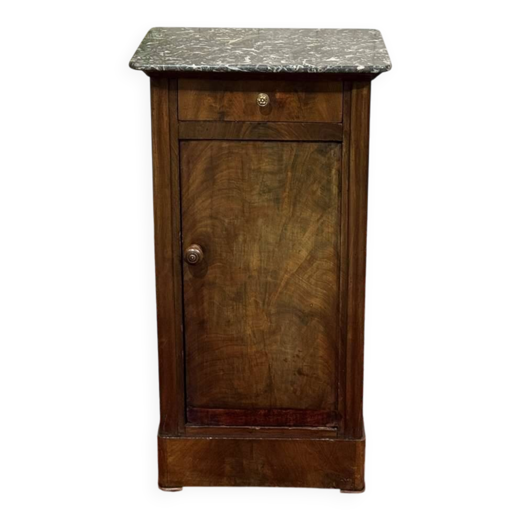19th-century bedside table in mahogany with a grey marble top.