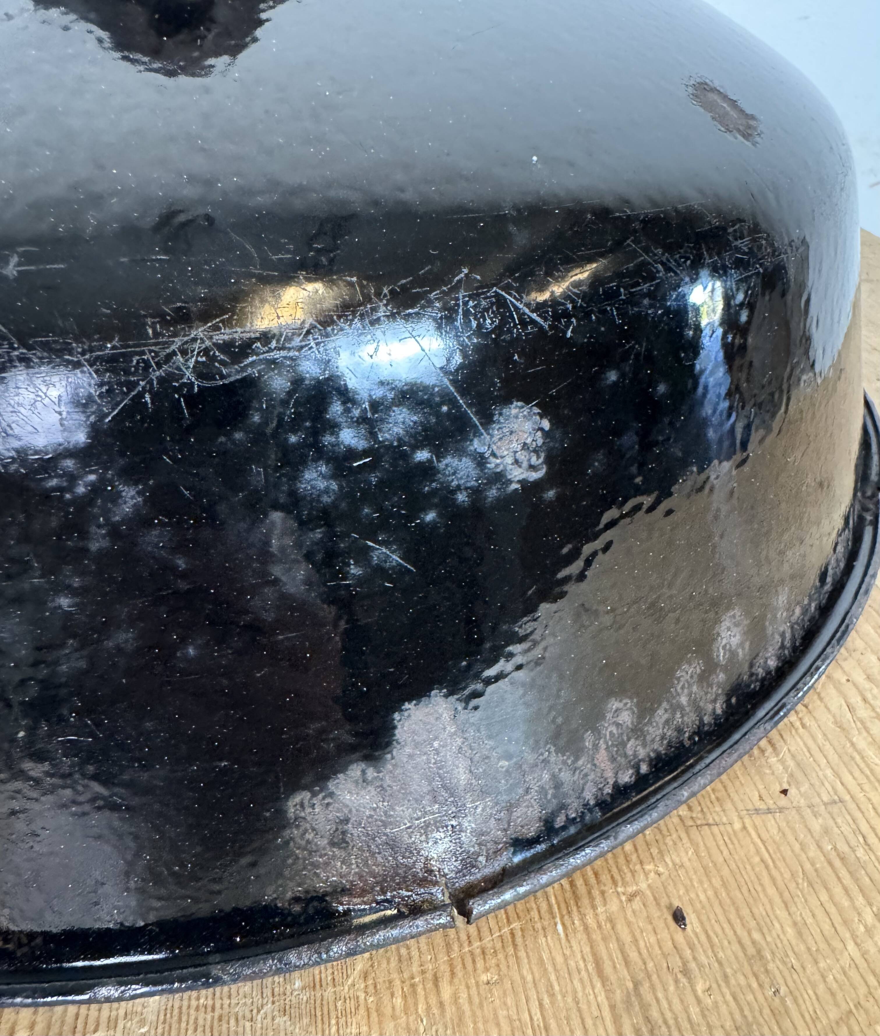 Industrial Black Enamel Factory Lamp with Cast Iron Top, 1950s