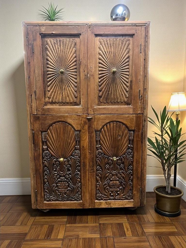 vintage shallow wooden wall cabinet