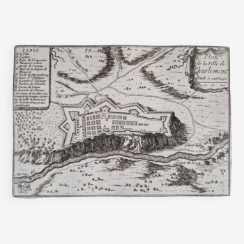 17th century copper engraving "Plan of the town of Charlemont" By Pontault de Beaulieu
