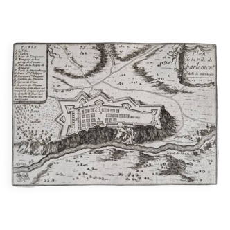 17th century copper engraving "Plan of the town of Charlemont" By Pontault de Beaulieu