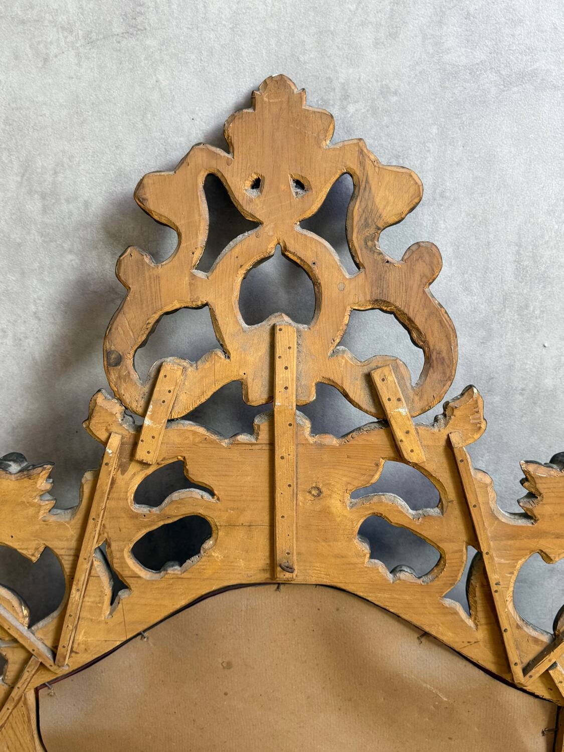 Golden wooden mirror in Baroque style from the 1950s, France.
