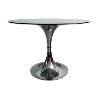 Table verre fumé pied tulipe vintage 70