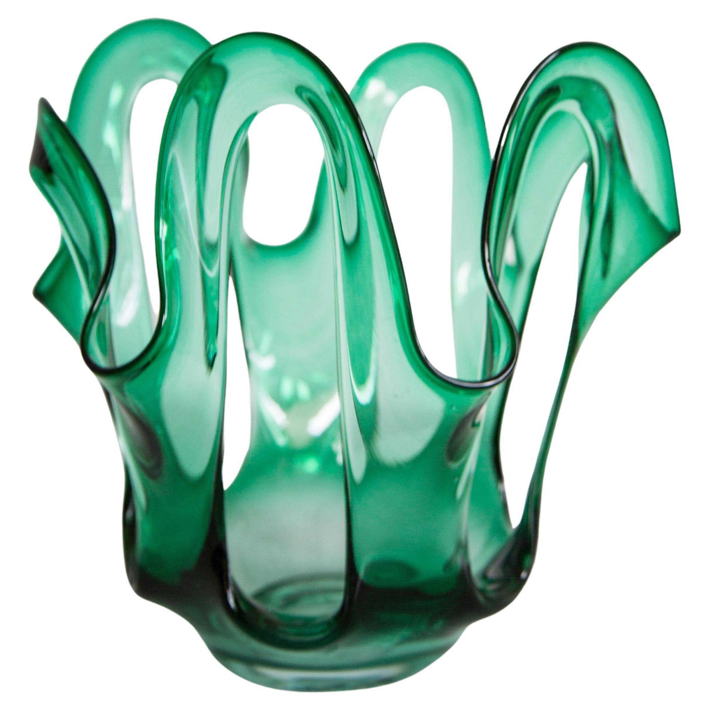 "Scarf" Vase Artisan Large Vintage Mid-Century Glass Vase