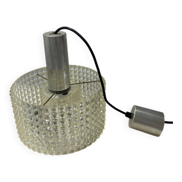 Acrylic pendant light with diamond pattern, chrome, 1970s
