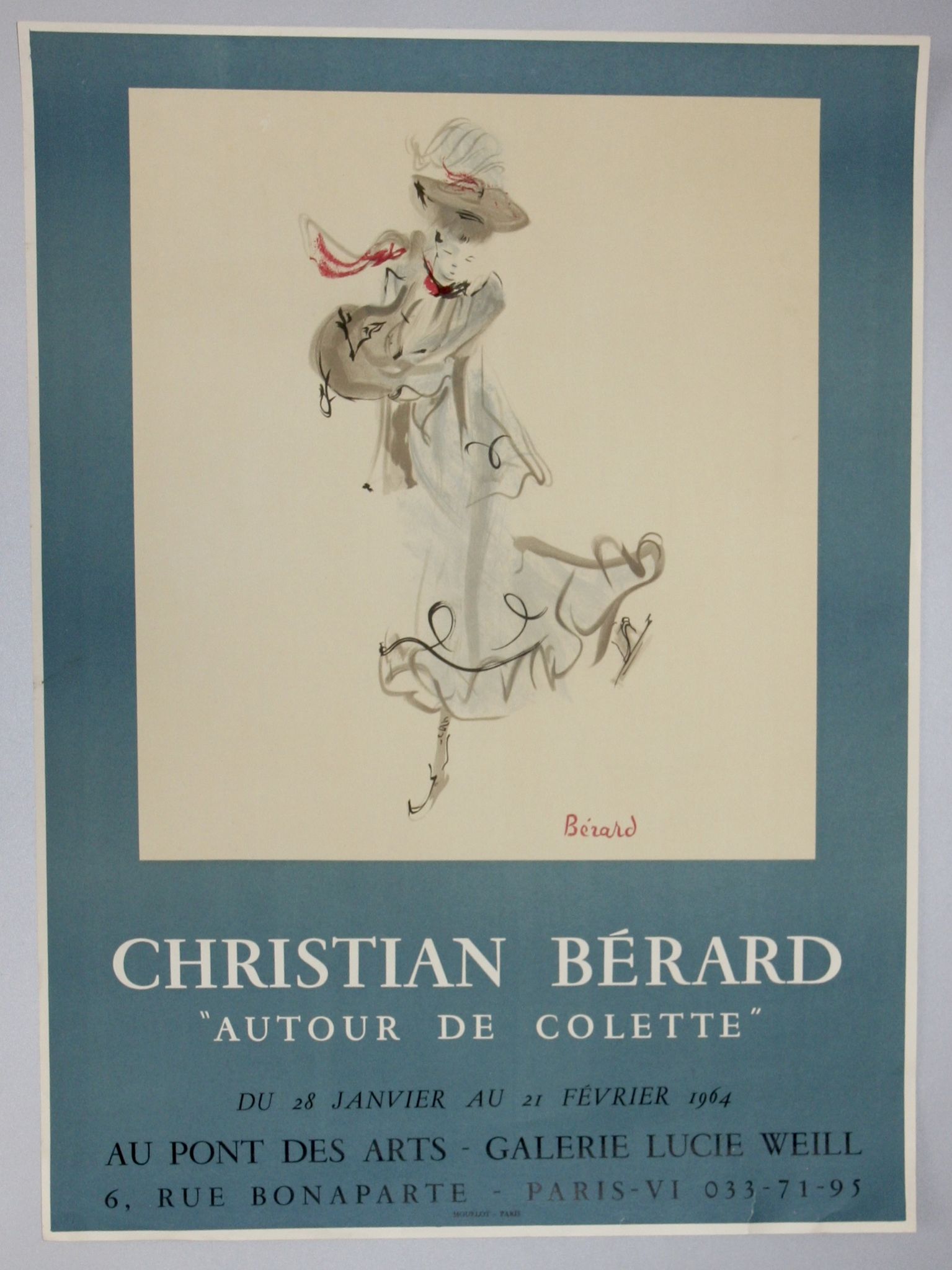 Poster christian bérard for the exhibition "autour de colette", lithograph mourlot, 64 x 47 cm.