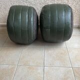 Two poufs or pieces of sofas in leather patchwork