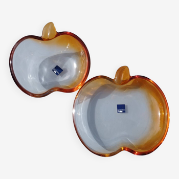 Duo of orange glass cups, apple-shaped, Leonardo