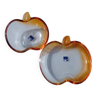 Duo of orange glass cups, apple-shaped, Leonardo