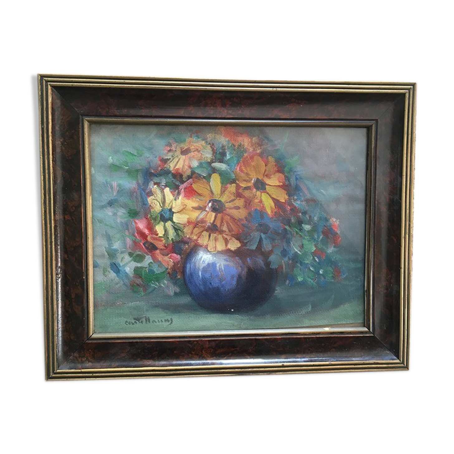 Painting on canvas bouquet of flowers in a vase.