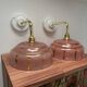 Pair of white ceramic wall lights with pink glass