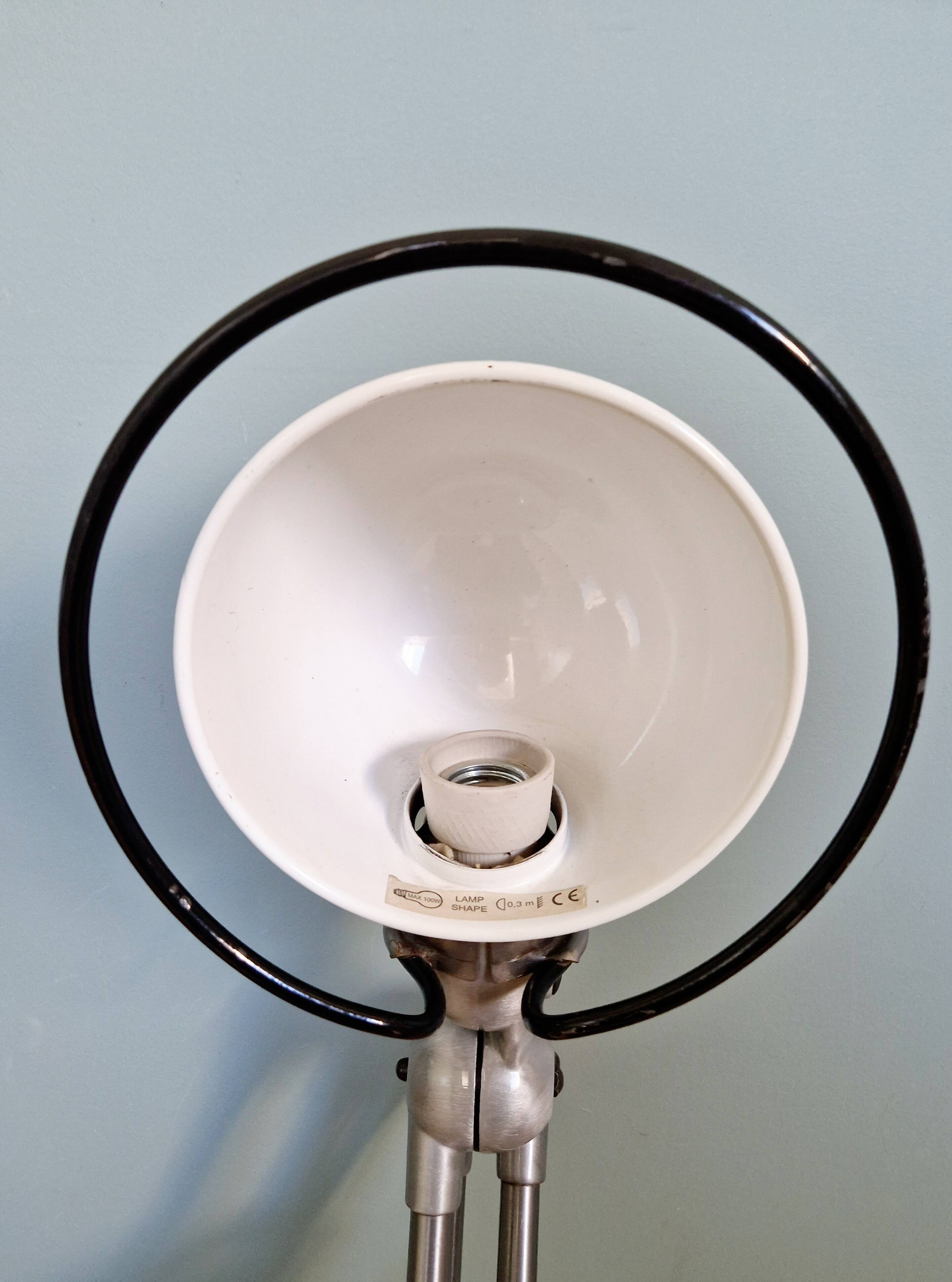 Set of 4 Jieldé industrial lamps in brushed steel, 3 arms