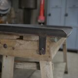 Industrial console table in fir and metal 1930