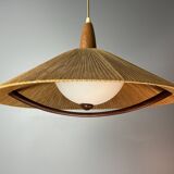 Large Mid-Century Teak and Sisal Cord Pendant from Temde Leuchten, 1960s