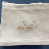 12 large monogrammed white linen napkins