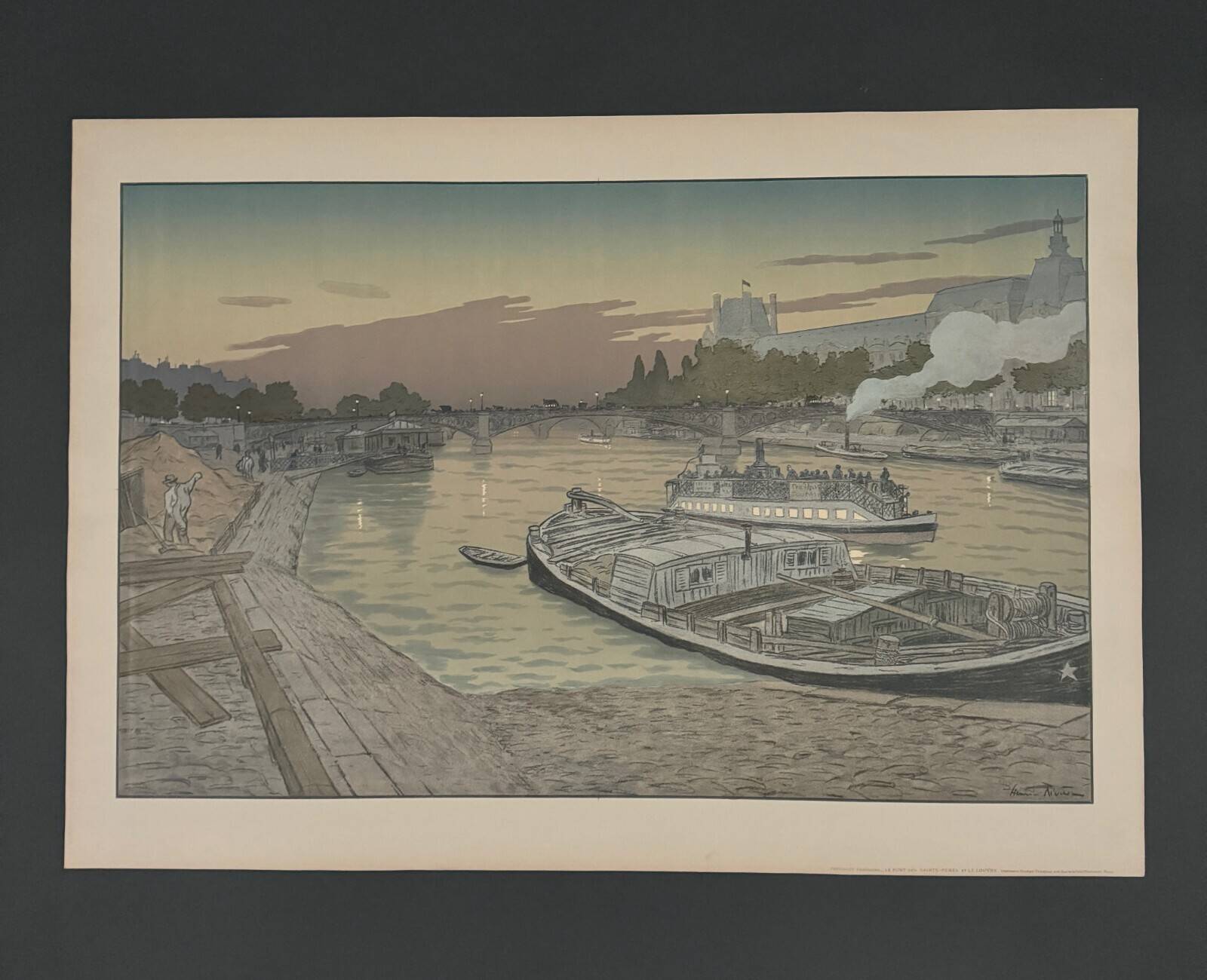 Lithograph by Henri Rivière The Pont des Saints-Pères and the Louvre