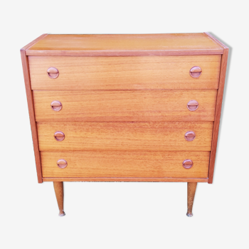 Commode en teck de style scandinave des années 70 4 tiroirs